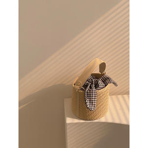 Women's Stylish Open Top Single Shoulder Crossbody <b>Straw</b> Bucket <b>Handbag</b> with 20-35L Capacity Fashionable Versatile Design - Product Image 2