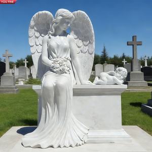 YOUFINE Estatua Conmemorativa <span class=keywords><strong>de</strong></span> Ángel Sentado en Mármol Blanco, Escultura Decorativa <span class=keywords><strong>para</strong></span> Jardín <span class=keywords><strong>de</strong></span> <span class=keywords><strong>Cementerio</strong></span> con Querubín - Product Image 1
