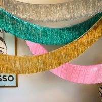 DAMAI Fournitures de fête d'anniversaire pour enfants : Rideau à franges métallisé, Guirlandes Or, Argent, Rose, Décorations murales de fête, Bannière à pompons