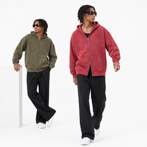 Wholesale Custom Logo Rust Red <strong>Full</strong> <strong>Zip</strong> up Hoodie Oversized Boxy High Street Fashion <strong>Zip</strong>-up Jacket <strong>Jumper</strong> for Men Streetwear - Product Image 1