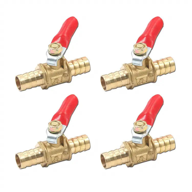 Red Handle Small Valve 6mm-12mm Hose Barb Inline Brass Water Oil Air Gas Fuel Line Shutoff Ball Valve Pipe Fittings