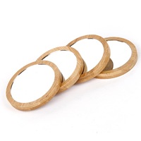 Custom Logo Wooden Hand Pocket Makeup Mirrors Portable Round Eco-friendly Bamboo Pocket Small Beauty Cosmetic Frame Mirror