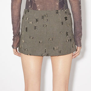 Jupe courte à carreaux taille haute double boucle portée design couleur classique élégant style unique 2024 printemps éclaté - Product Image 1