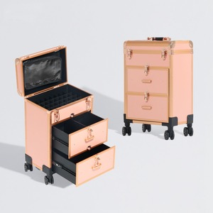 Valise de maquillage professionnelle avec roulettes, rangement multi-niveaux pour salon et usage domestique, matériau ABS, couvercle verrouillable - Product Image 3