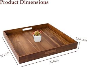 Plateau carré rustique en acacia surdimensionné avec poignée <span class=keywords><strong>d</strong></span>écor de salon repose-pieds et plateau de lit pour petit <span class=keywords><strong>d</strong></span>éjeuner café thé-étanche - Product Image 2