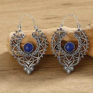 Blue Turquoise Arabesque Silver Color Vintage Drop Earring Fashion Jewelry Factory Wholesale FX731