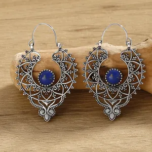 Anting-anting Drop Vintage warna perak Arabesque biru pirus pabrik perhiasan mode grosir FX731