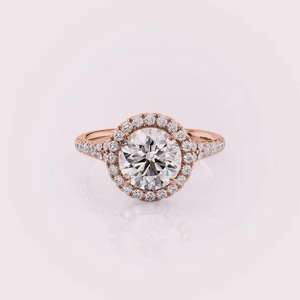 แหวนหมั้นเพชรรัศมีวงกลมสีขาว/เหลือง/โรสโกลด์18K พร้อมวงแหวน - Product Image 1