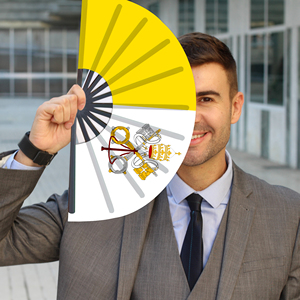 Abanicos Plegables de Plástico con la Bandera del Vaticano al por Mayor, Abanico de Mano para Carnaval, Boda, Festival, Fiesta, Agencia de Viajes - Product Image 3