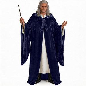 Manteau long en velours suédé à capuche pour fête d'Halloween, vampire, sorcière, sans doublure, CRHO-023 - Product Image 5