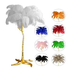 Large Modern Copper White/Green/Black/Pink/Blue Luxury Standing Feather Lamp Ostrich Feather Floor Lamp Lighting For Home