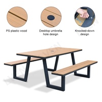 Mesa de Picnic Resistente para Exteriores de Metal, Plástico y Madera, 6-8 Asientos, Impermeable, Ligera, para Hotel, Restaurante, Cafetería, Eventos, Sillas