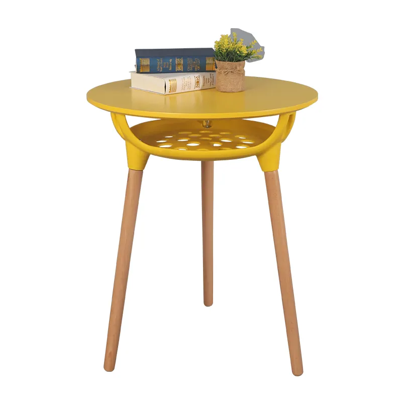Mesa de centro pequeña para el hogar, mueble elegante y moderno, mesa redonda con almacenamiento, color amarillo, OEM