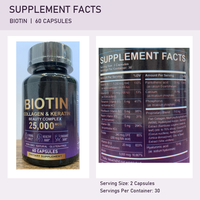 25 000 mcg Biotine Collagène Kératine Complexe de Beauté en Capsules 60 Capsules Marque Privée OEM ODM