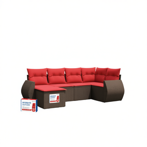 Conjunto de Sofás de Jardín de Ratán Sintético, 6 Plazas, Muebles de Patio para Exteriores con Cojines, Diseño Moderno y Contemporáneo, Color Marrón - Product Image 1