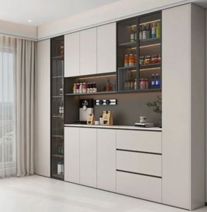 Buffet moderne en bois écologique pour salle à manger, armoire de rangement sur mesure avec étagères réglables, style bois pour le rangement - Product Image 2