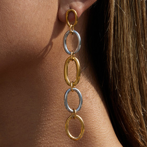 ต่างหูระย้าทรงโคมระย้า สีทองและสีเงิน ดีไซน์เรขาคณิตทรงตัวโอ ประดับพู่ห้อย เครื่องประดับแฟชั่น - Product Image 2