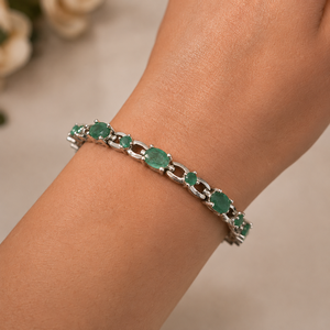 925 Sterling Silver Rhodium Plated Emerald <b>Gemstone</b> <b>Bracelet</b> for Women - Product Image 1