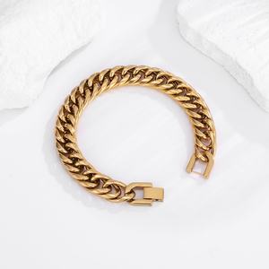 <b>Mens</b> Cuban Link Bracelet Stainless Steel 18K Gold Plated Fashion Jewelry Trendy Non Tarnish Waterproof Hypoallergenic Gift - Product Image 6