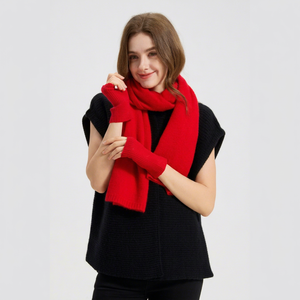 Gants sans doigts en tricot côtelé rouge pour femmes, isolation thermique, chaleur hivernale, longueur courte, couleur unie, style classique - Product Image 3