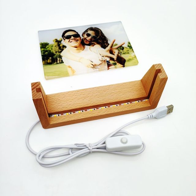 Qualisub SAPF-L01 LED Light USB 4x6inch Acrylic Photo Frame with Wood Bottom Sublimation Blanks DIY Thermal Transfer Printing