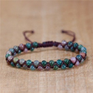 YueTong fatto a mano 4mm India agata naturale perline in pietra intrecciata braccialetto da donna Boho macramè braccialetto di pietre preziose <span class=keywords><strong>gioielli</strong></span> - Product Image 1