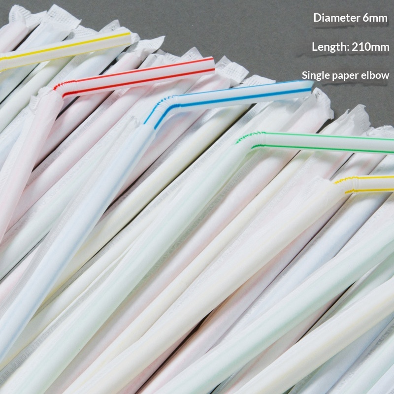 Disposable Bendable Straws Color Stripe Single Paper Package Independent Packaging Juice Beverage Transparent