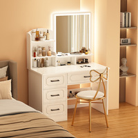Coiffeuse intelligente avec miroir LED 3 couleurs, lumière blanc chaud, armoire de rangement à quatre tiroirs, petite table de maquillage, ensemble de meubles de maquillage