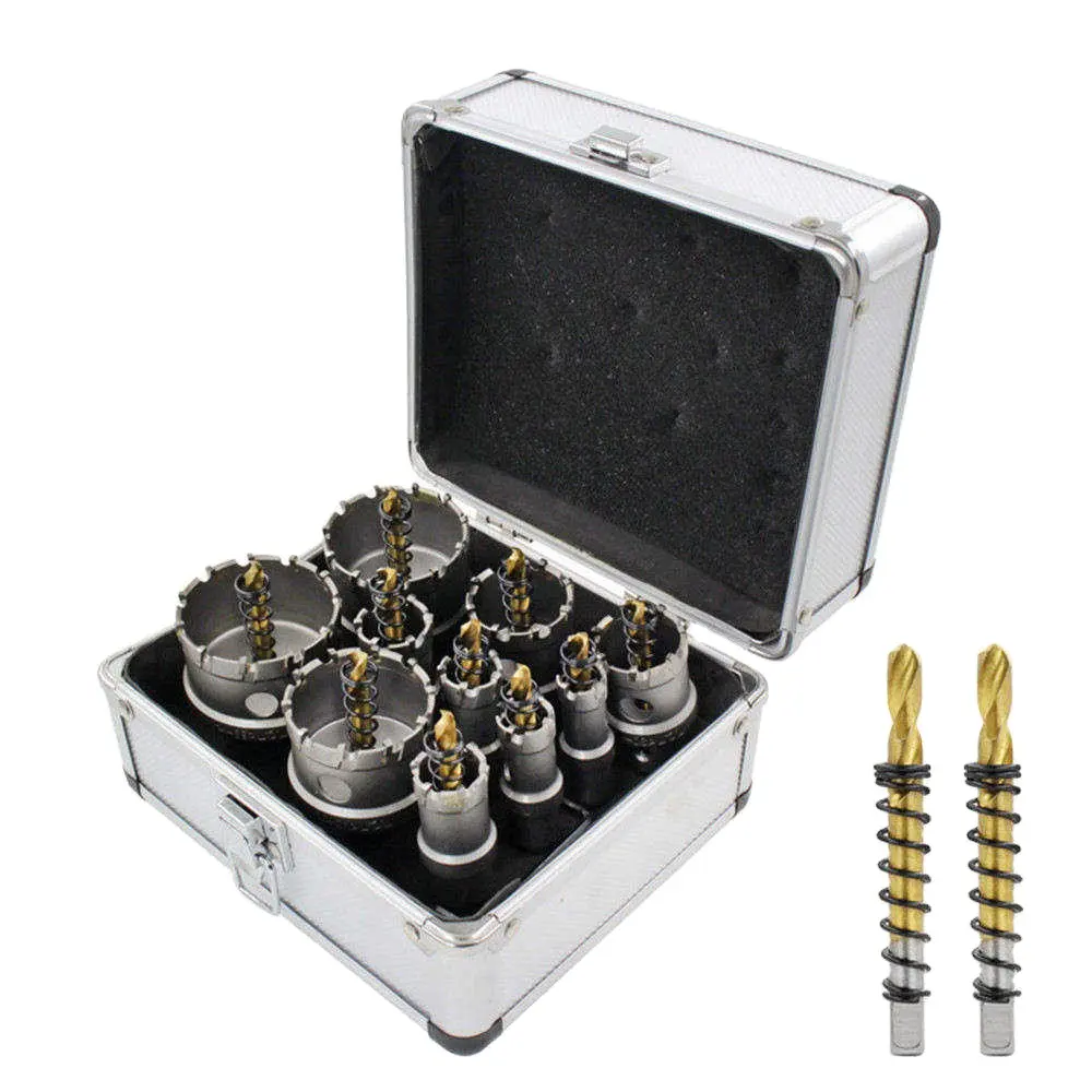 Conjunto de brocas de serra profissional 12 peças, ferramenta de perfuração para chapas de ferro e metal com estojo de alumínio, ideal para uso em metal, venda imperdível