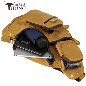 Tiding Men's Chest <b>Bag</b> Genuine Leather Large Capacity Crossbody <b>Bag</b> For Leisure Travel Solid Color Spring 2024 - Product Image 3