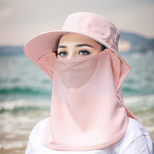 Wide Brim Bucket Hat With Neck Cover Breathable Sun Protection For Outdoor Activities Fishing Adults Pink - Product Image 1