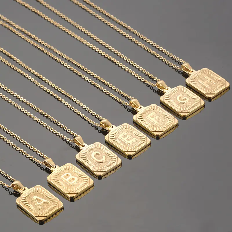 Jewelry Necklace Chain Gold Plated Stainless Steel With Square Letters Customized Mix Match Alphabet Necklace