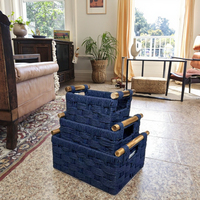 Panier de rangement artisanal en bambou et corde de papier - Corbeille à linge et poubelle de salle de bain avec poignée, organisateur de taille personnalisable