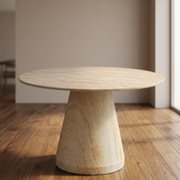 Table à manger ronde en béton minimaliste moderne avec base conique, design stable pour l'ameublement de la maison