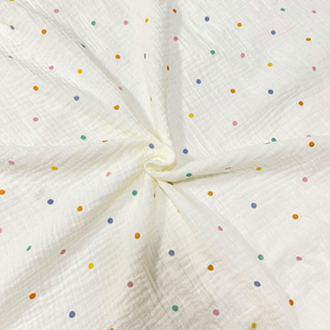 Tissu en <span class=keywords><strong>double</strong></span> <span class=keywords><strong>gaze</strong></span> 100% coton, imprimé <span class=keywords><strong>à</strong></span> <span class=keywords><strong>pois</strong></span> colorés, pour robes de femmes et vêtements pour bébés - Product Image 4