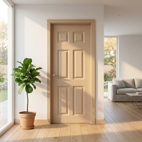 Porte intérieure en PVC composite sur mesure, grain chêne clair, 6 panneaux, pour chambre à coucher, avec isolation phonique et design à panneaux encastrés