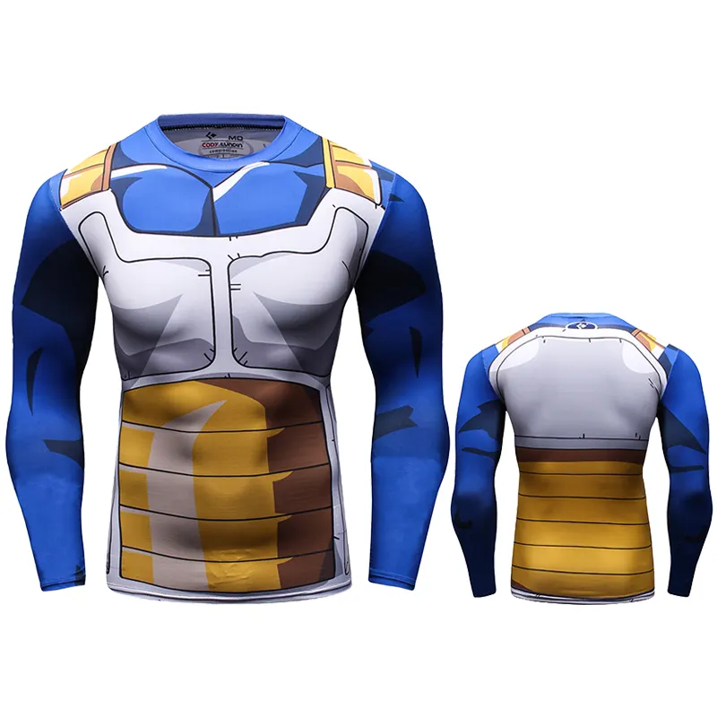 เสื้อยืดแขนยาวอนิเมะ,คอสเพลย์อนิเมะSuper Saiyan Gokuแบบสลิมฟิต3Dเสื้อเชิ้ตวิ่ง