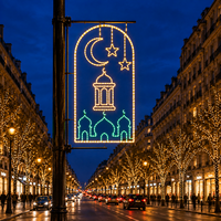 Hängelaterne Weißer Mond Stern Moschee-Kuppel Bogen Metallrahmen LED-Lichterkette Ramadan Pfahl-Motiv-Licht für Einkaufszentrum Straße IP65