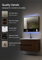 Meuble-lavabo mural moderne en marbre avec miroir LED et vasque intégrée pour hôtel, appartement, villa – Personnalisable