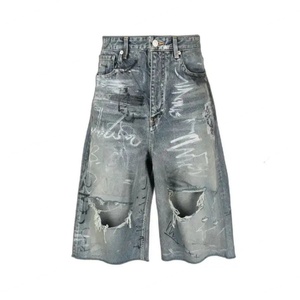 Pantalones Cortos de Mezclilla para Hombre, Estilo Hip-Hop, con Estampado de Grafiti Personalizado, Desgastados, Vintage, al por Mayor - Product Image 1