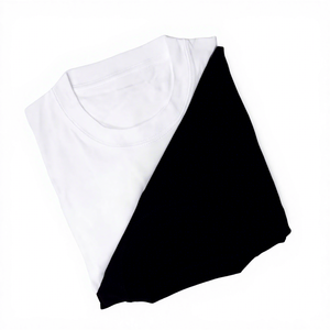 Men's <b>Black</b> White Short Sleeve O-Neck Knitted <b>T</b>-<b>Shirt</b> Regular Fit Solid Color Casual Style Front 100% Cotton <b>Plain</b> Dyed Fabric - Product Image 6