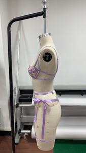 Mignon Sexy Floral Brodé Soutien-Gorge Ensemble Anti-Affaissement Push-Up Jarretière Bas Transparent Jersey Lingerie Trois Pièces Solide Fleur - Product Image 5