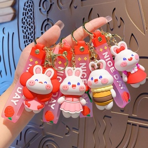 <span class=keywords><strong>Porte</strong></span>-clés <span class=keywords><strong>Original</strong></span> NICE DAY en PVC, motif lapin fleuri 3D, pendentif de sac créatif et exquis en alliage pour <span class=keywords><strong>femme</strong></span> - Product Image 4