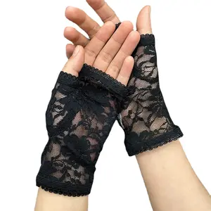 Neueste elegante Damen Vintage Sheer Floral Elastic Thin Lace Finger less Handschuhe