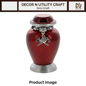DnU Craft Red Ceramic Pet <b>Urn</b> Teardrop Shape Handmade Airtight with Crossed Axes Charm for Dogs - Product Image 1