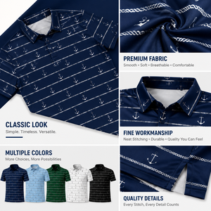 Camiseta Polo de Golf con Estampado de Ancla Náutica para Hombre, con Logotipo Personalizado, Manga Corta, Tejido de Punto Estampado, Fabricante OEM ODM de Marca Privada - Product Image 3