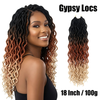 Extensions de cheveux synthétiques ondulés pour tresses au crochet, 18 pouces, 100g, style Gypsy Locs Ombré, résistantes à la flamme et à basse température