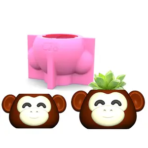 Pot Bunga Monyet Hewan Pot Bunga Pot Bunga Pot Silikon 3D Cetakan Fondant Plester Resin Lilin Coklat Cetakan Permen Grosir