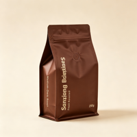 Sachet à fond plat à huit soudures latérales, étanche à l'humidité, haute qualité pour grains de café, impression personnalisée en gravure, pochette stand-up refermable de qualité alimentaire