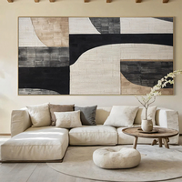 Obra de Arte Personalizada para Hotel, Pintura al Óleo Abstracta Grande en Tono Marrón, Arte Mural Minimalista en Negro, Estilo Wabi-Sabi en Gris y Blanco